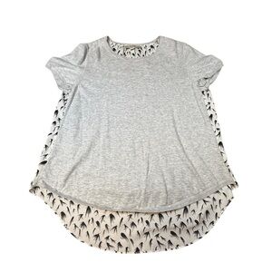 Ann Taylor LOFT Women's Gray Short Sleeve Round Neck T-Shirt With Bird Pattern L